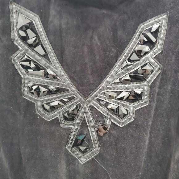 Faith Connexion Women's Black Velvet Embellished Wing LS Zip Front Hoodie Sz M - Picture 7 of 10